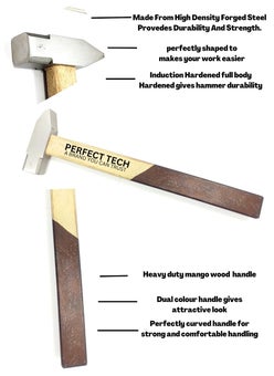 PERFECT TECH PERFECT TECH High Carbon Steel Hammer Frame MakerCarpenters HammerMachinist Hammer With Double Colour Wooden Handle 300gram Head  - Image 3