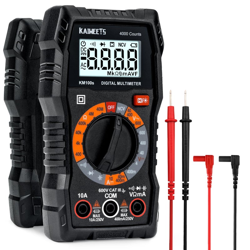 KAIWEETS Digital Multimeter 4000 Counts Voltage Tester with Accurate Ohm Volt Amp Readings DCAC Voltmeter Clearly Measures Resistance Continuity Diode Capacitance NCV for Household and Automotive