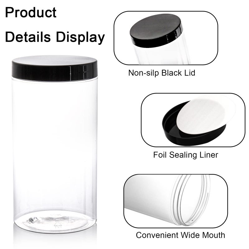 Lawei 8 Pack 34 oz Clear Plastic Jars with Black Lids - Plastic Food Storage Jars for Kitchen & Household Storage of Dry Goods, Nuts, Cookie and more - Image 3