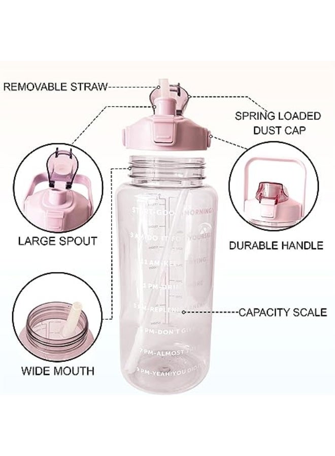 X spring Large Water Bottle, 2L Motivational Drinking Water Bottles with Time Marker and Removable Straw, Leakproof Big Water Jug Sports Water Bottles for Fitness, Gym, Sports and Camping (Pink) - Image 2