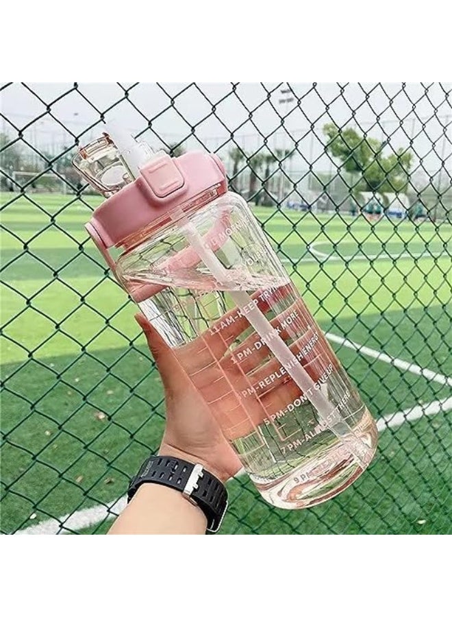 X spring Large Water Bottle, 2L Motivational Drinking Water Bottles with Time Marker and Removable Straw, Leakproof Big Water Jug Sports Water Bottles for Fitness, Gym, Sports and Camping (Pink) - Image 1