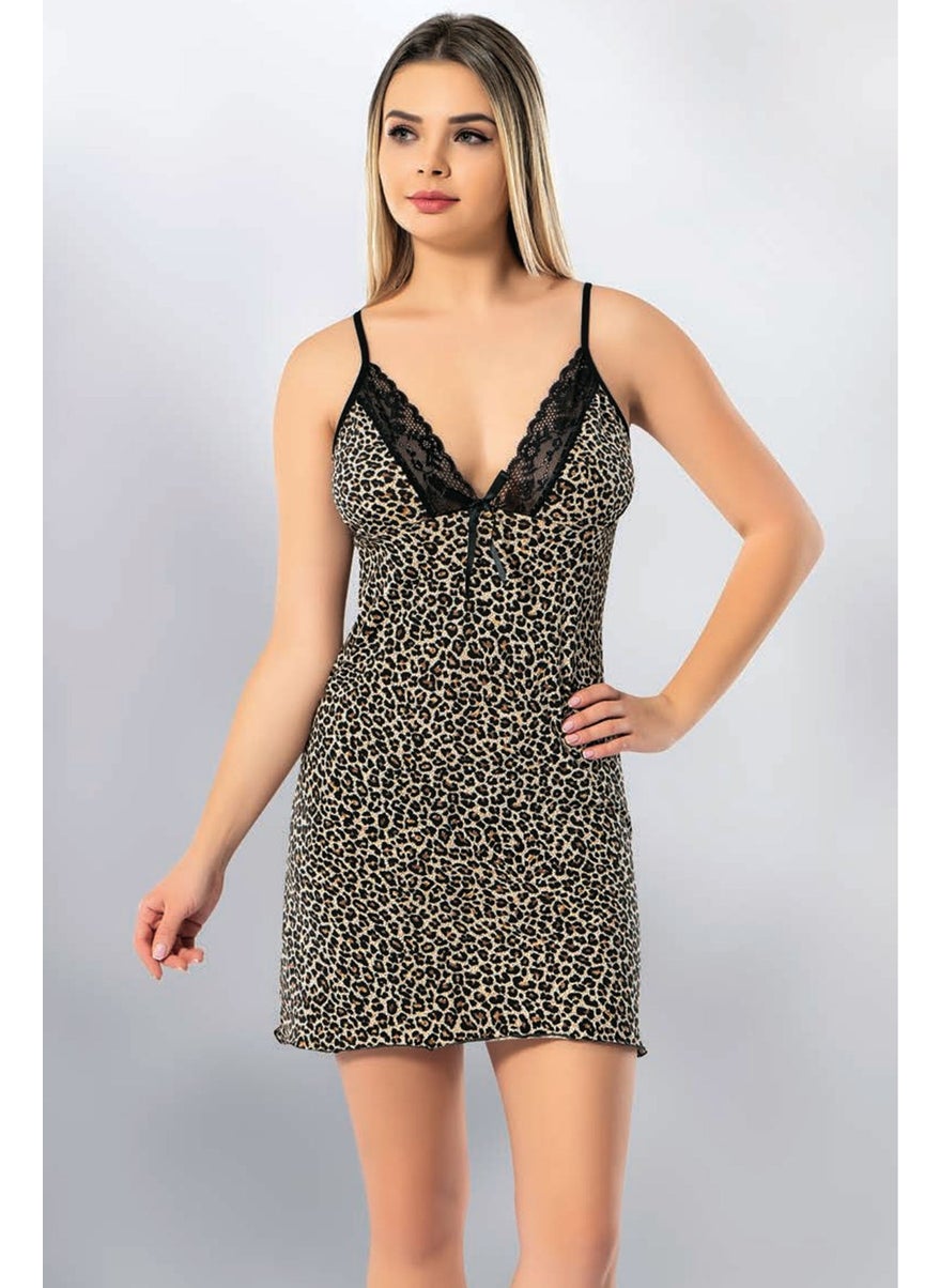 Hepsine Rakip - Rivaling All Women's Leopard Nightgown Rope Strap Cotton Mini Nightgown - Image 1