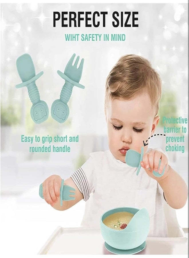Richtots Premium Silicone Baby Feeding Set, Complete 8-Piece Baby Led Weaning Set | Baby Feeding Product,Suction Plate, Bowl,Cup, 2 Spoon, 2 Fork and Bib for Baby Sky Blue (Mint Blue) - Image 4