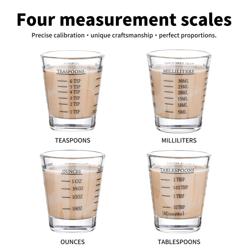 BCnmviku Shot Glasses Measuring cup Espresso Shot Glass Liquid Heavy Glass Wine Glass 26-Incremental Measurement 1oz, 6 Tsp, 2 Tbs, 30ml By BCnmviku (2 pack-Black + 2 pack-Red) - Image 3