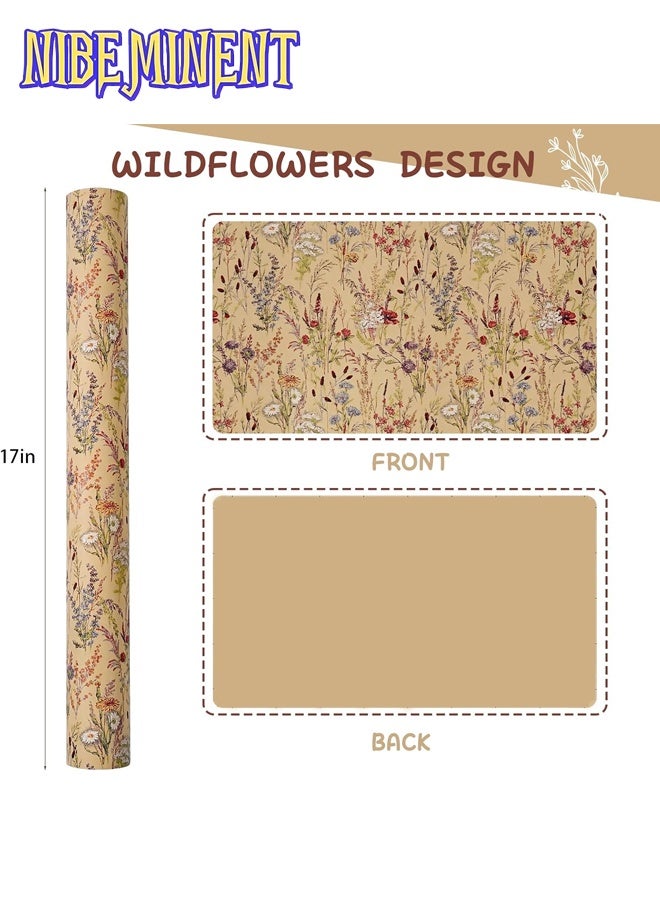NIBEMINENT 1 Roll of Wild Flower Wrapping Paper (43 cm x 5 m), Kraft Floral Design Wrapping Paper for Women Girls Gifts, Birthdays, Weddings, Bridal Shower and Engagement - Image 2