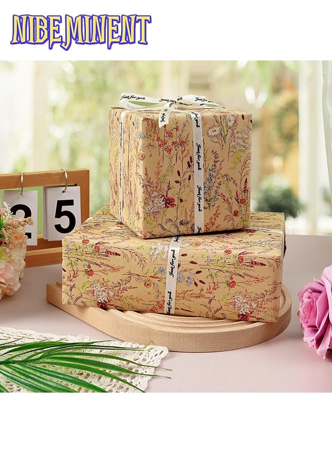 NIBEMINENT 1 Roll of Wild Flower Wrapping Paper (43 cm x 5 m), Kraft Floral Design Wrapping Paper for Women Girls Gifts, Birthdays, Weddings, Bridal Shower and Engagement - Image 5