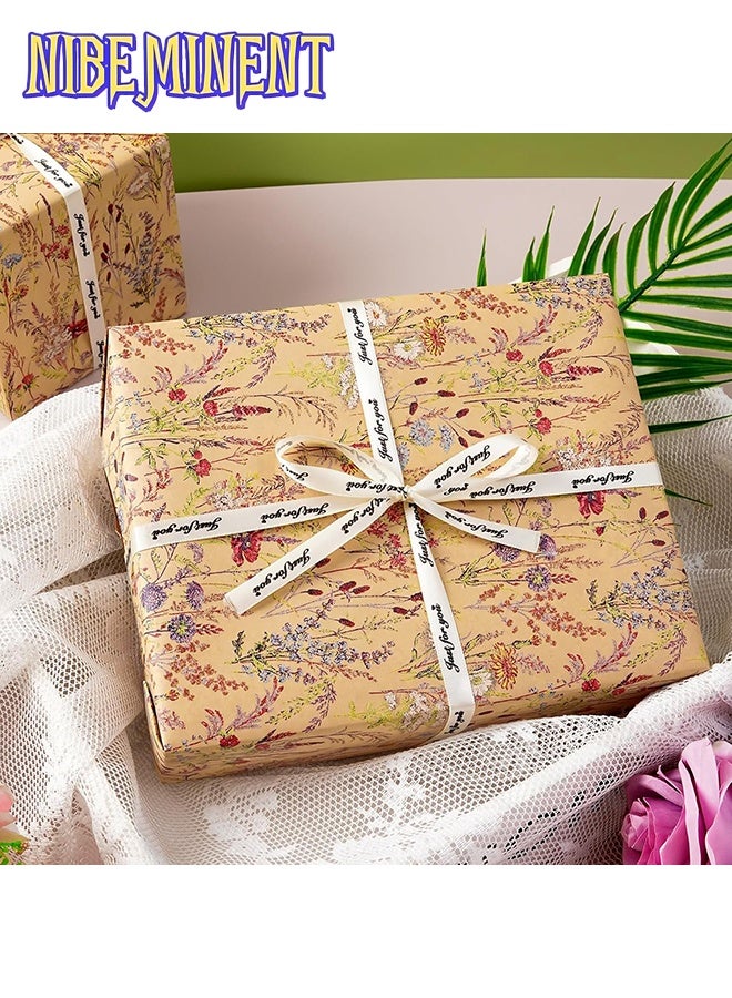 NIBEMINENT 1 Roll of Wild Flower Wrapping Paper (43 cm x 5 m), Kraft Floral Design Wrapping Paper for Women Girls Gifts, Birthdays, Weddings, Bridal Shower and Engagement - Image 4
