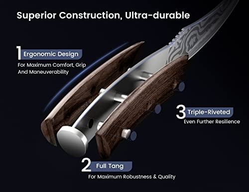 SYOKAMI Steak Knives Set of 4, 4.8 Inch Quality Japanese Style Smooth Edge Meat Knife with Wood Handle, Damascus Pattern Full Tang Design, Ultra Sharp Dinner Knives with Exquisite Box, Kitchen Gifts - Image 5