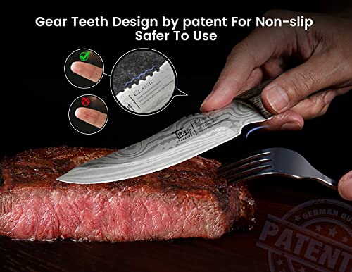SYOKAMI Steak Knives Set of 4, 4.8 Inch Quality Japanese Style Smooth Edge Meat Knife with Wood Handle, Damascus Pattern Full Tang Design, Ultra Sharp Dinner Knives with Exquisite Box, Kitchen Gifts - Image 3