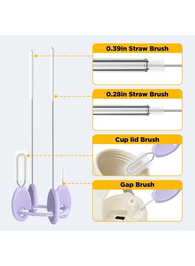 VOGOGE Straw Brush Set, 4 Piece Cleaner Kit with Key Ring for Reusable Straws, Tumblers & Water Bottles – Designed for Kids & Adults, Purple - Image 3