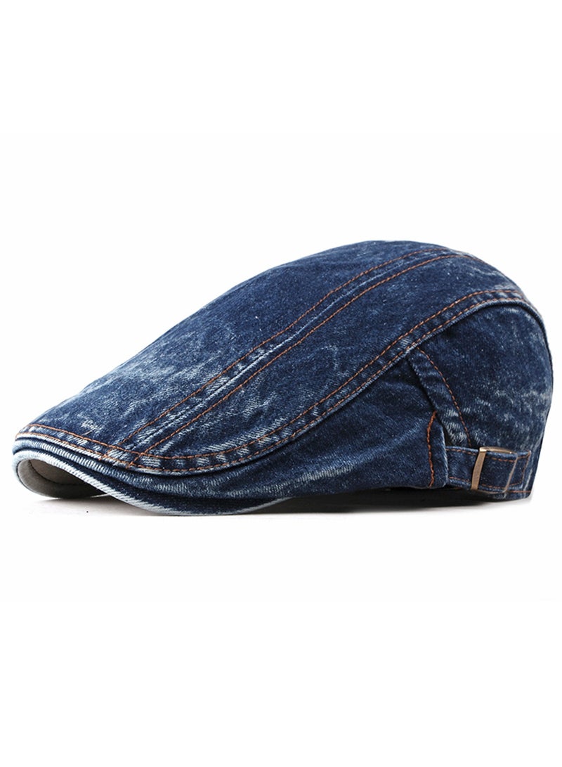 قبعة مسطحة من القطن الدنيم المسطح للرجال قبعة قطنية مسطحة من القطن اللبلاب قبعة سائق سيارة أجرة قبعة قيادة وصيد - Image 1