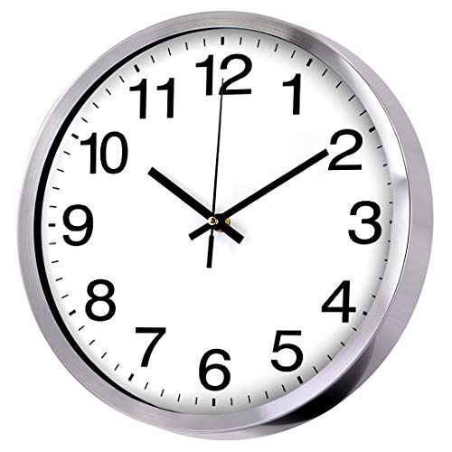 Wall Clock Metal Frame Glass Cover NonTicking Number Quartz Wall Clock 12inch Modern Quartz Design Decorative IndoorKitchen Silver