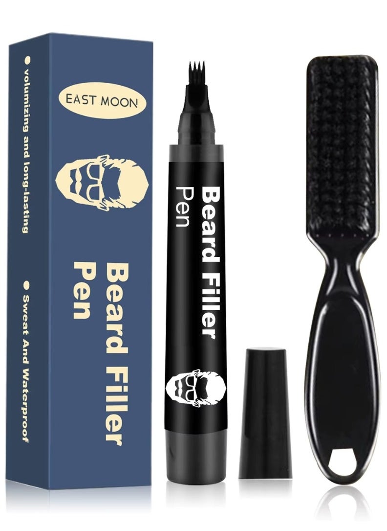 East Moon Beard Filler Pen with Brush Sweatproof Moustache Filler Tool Thick Beard Filling Kit Hairline Beard Filler 4 Head Beard Filler Pencil Beard Shaping Tool Waterproof Beard Pen Filler Set Black  - Image 1