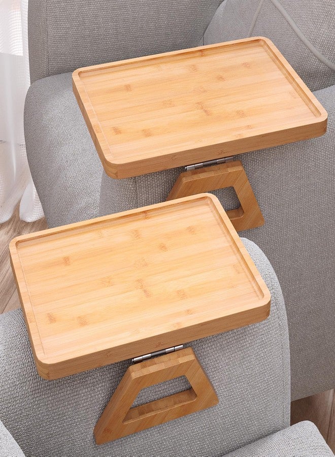 Danfoxer 2 Pack Couch Arm Tray,Bamboo Folding Sofa Tray,Sofa Armrest Trays Clip-On Couch Desk for Drinks,Snacks,Phone,Remote Control（Natural） - Image 1