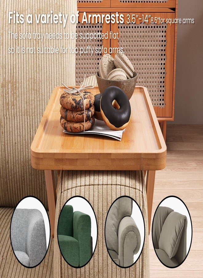 Danfoxer 2 Pack Couch Arm Tray,Bamboo Folding Sofa Tray,Sofa Armrest Trays Clip-On Couch Desk for Drinks,Snacks,Phone,Remote Control（Natural） - Image 4