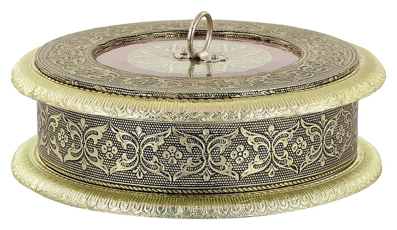 ROXA صندوق فواكه جافة فارغ مزخرف / صندوق فواكه جافة خشبي / صندوق حلويات / صندوق فواكه جافة مؤكسد / صندوق هدايا / صندوق مخوش / صندوق سوباري (صندوق 4 أقسام) (ماروني) - Image 1