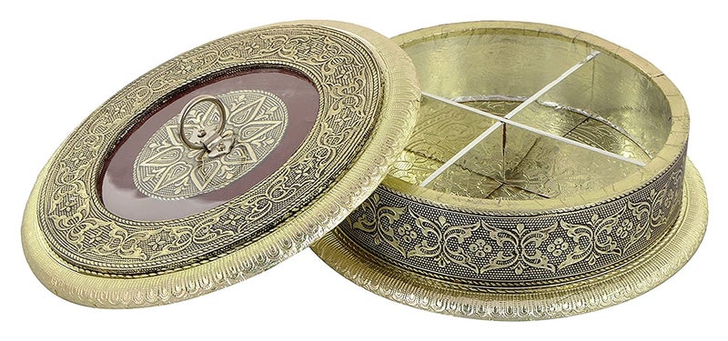 ROXA صندوق فواكه جافة فارغ مزخرف / صندوق فواكه جافة خشبي / صندوق حلويات / صندوق فواكه جافة مؤكسد / صندوق هدايا / صندوق مخوش / صندوق سوباري (صندوق 4 أقسام) (ماروني) - Image 3