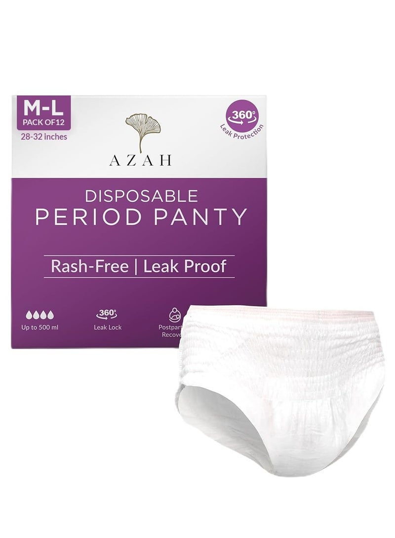 AZAH Period Panty for Girls [M-L, Pack of 12] | Leak Proof & Rash Free | Disposable Period Panty for Women Heavy Flow | 12 Hrs Protection | Super Absorbent 360Â° Coverage | All Night Protection - Image 1