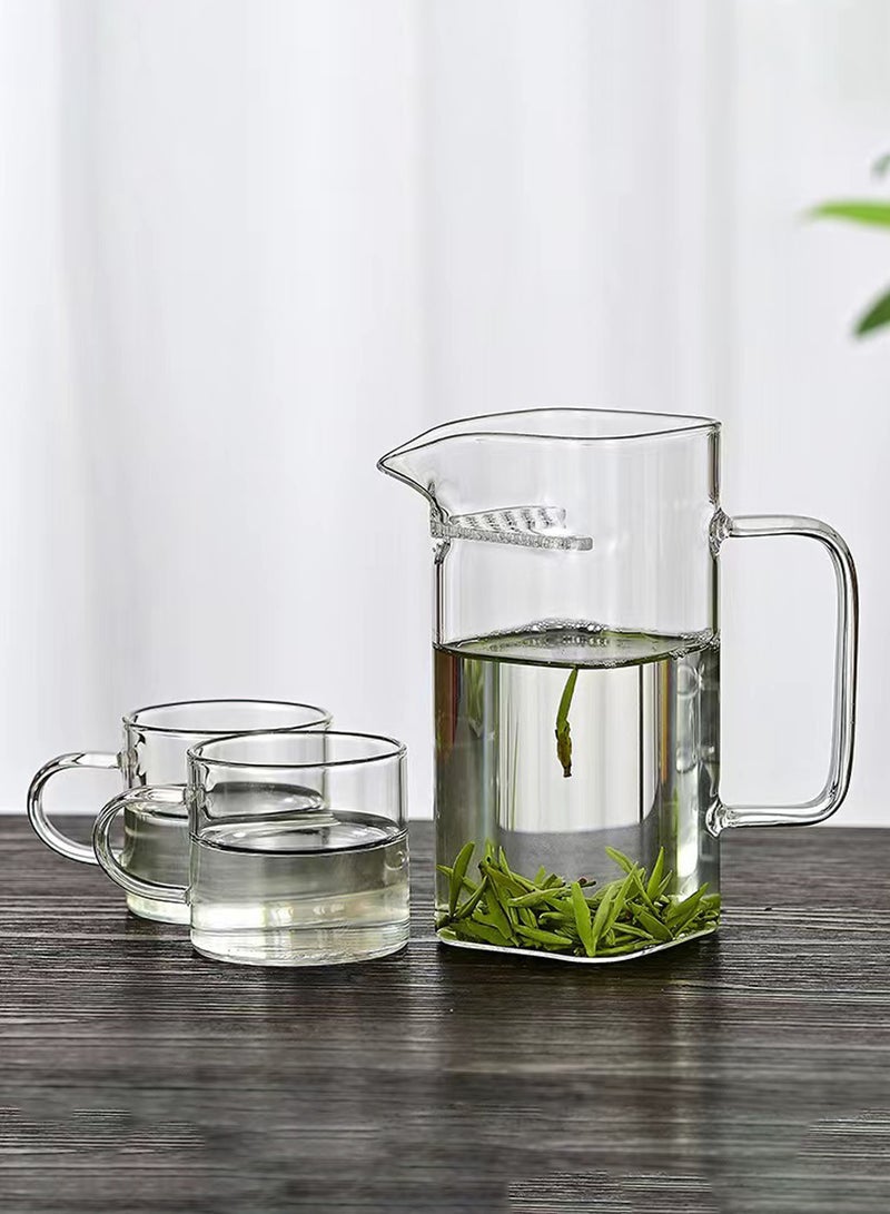 طقم قهوة من 3 قطع من زجاج البورسليكات الشفاف عالي البورسليكات - إبريق ترشيح سعة 360 مل وكوبان سعة 100 مل لتحضير القهوة وتقديمها والاستخدام اليومي - Image 1