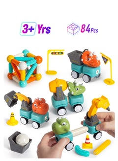 SYOSI Magnetic Building Blocks Dinosaur Car Toys, 84PCS Toddlers Construction Truck Excavator Toys, STEM Preschool Magnet Toys, Creative Educational Building Toys for 3+ Kids Toddler Birthday Gift  - Image 1