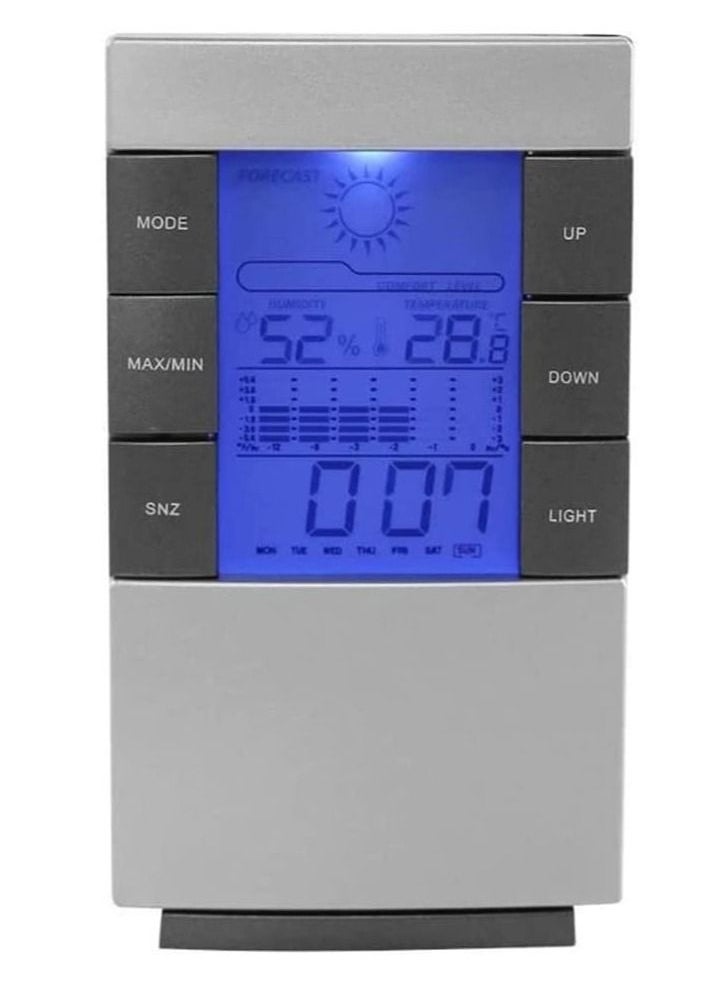 Rubik Weather Forecast Clock, LCD Digital Hygrometer Weather Station Alarm Clock with Blue LED Backlight Display  - Image 1