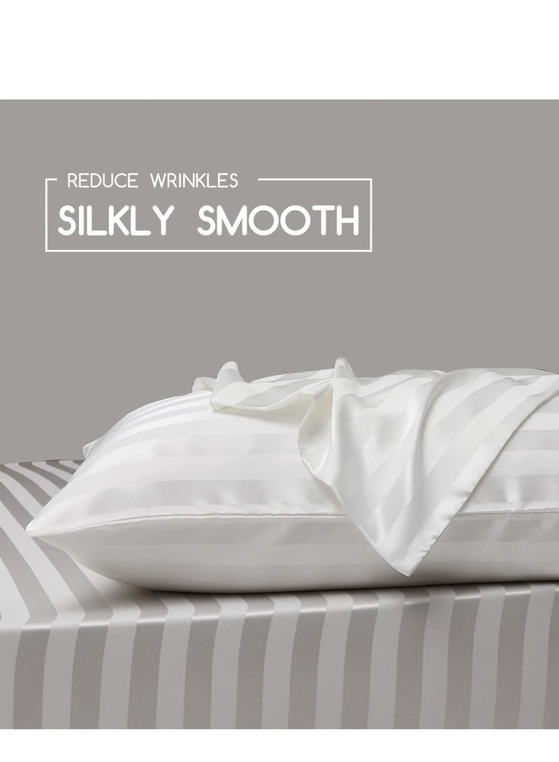 SMILEE 100% Pure Mulberry Queen Pillowcase 2-Piece Pillow Cases (White Striped) - Image 4