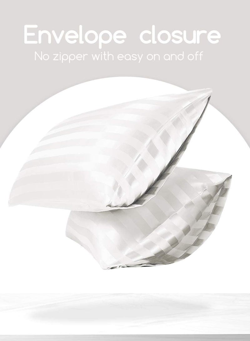 SMILEE 100% Pure Mulberry Queen Pillowcase 2-Piece Pillow Cases (White Striped) - Image 3