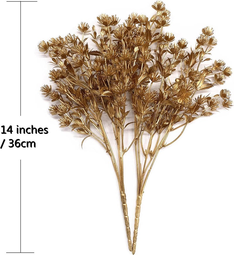 LOVENIMEN Fake Gypsophila Plant - Gold 4 Pack, Artificial Golden Babysbreath Plants, Plastic Baby Breath Grass Bushes Faux Shrubs Indoor Outdoor Planter Filler Home Garden Décor Christmas Decoration - Image 5