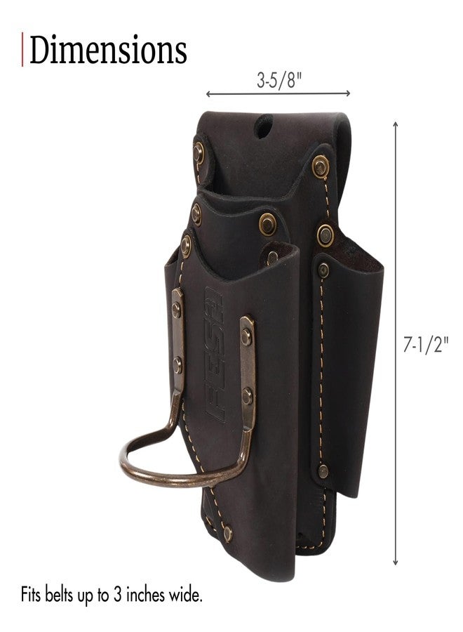 FESA Small Leather Tool Pouch - 5-in-1 Heavy Top Grain Leather Small Tool Pouch with a Steel Hammer Loop, 4 Pockets & Reinforced Heavy Duty Rivets - Fits Belts up to 3" - Handcrafted (Brown) - Image 4