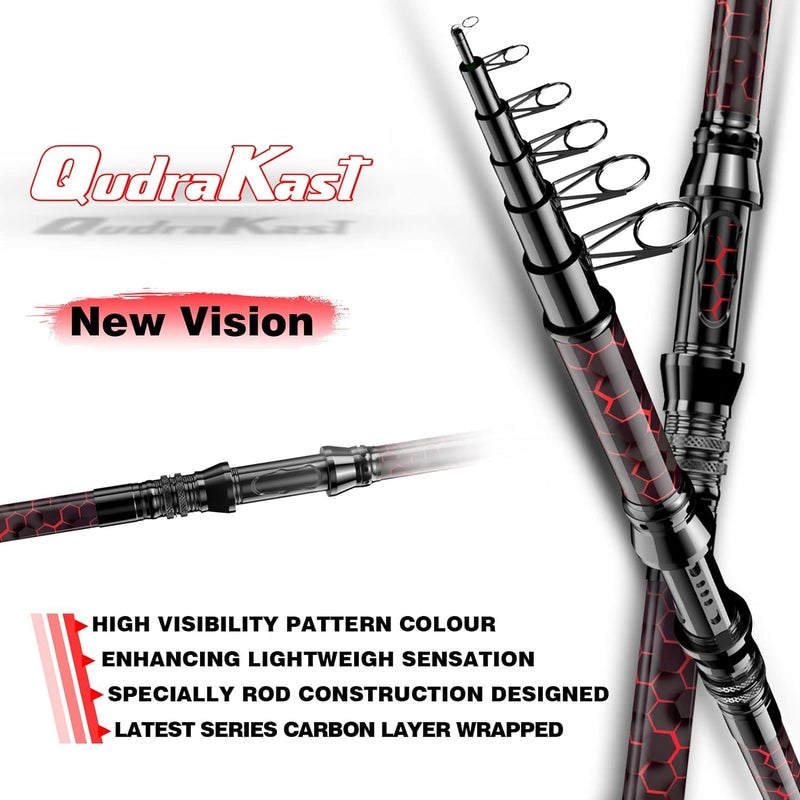 QudraKast Fishing Rod and Reel Combos - High Carbon Fiber Telescopic Fishing Pole and 12+1 Full Metal Ultra Smooth Spinning Reel with X-Warping Pattern Design 1.8M (Not Include Fishing Accessories) - Image 4