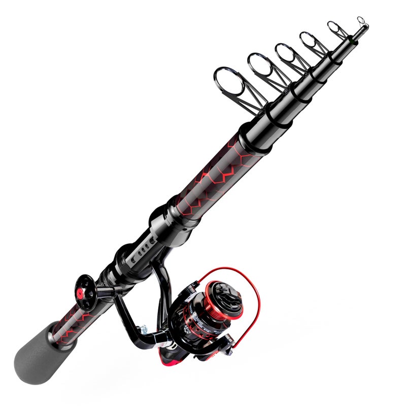 QudraKast Fishing Rod and Reel Combos - High Carbon Fiber Telescopic Fishing Pole and 12+1 Full Metal Ultra Smooth Spinning Reel with X-Warping Pattern Design 1.8M (Not Include Fishing Accessories) - Image 1