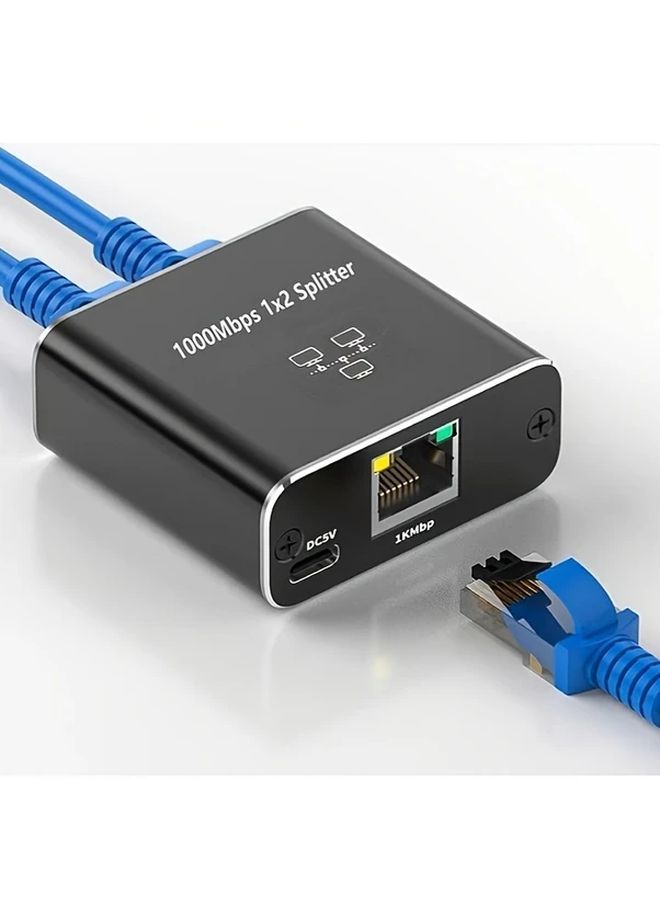 محول إيثرنت الأسود جيجابت 1 إلى 2 مقسم RJ45 1000 ميجابت في الثانية للفئة 8 والفئة 7 والفئة 6 - Image 3