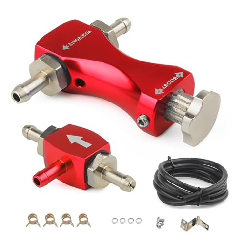 MiJunHD Manual Boost Controller Universal Aluminum Pressure Regulation Valve Kit with Mounting Bracket Hose for Turbocharged Engine Components Red 1Piece - Image 1