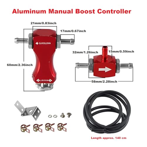 MiJunHD Manual Boost Controller Universal Aluminum Pressure Regulation Valve Kit with Mounting Bracket Hose for Turbocharged Engine Components Red 1Piece - Image 3