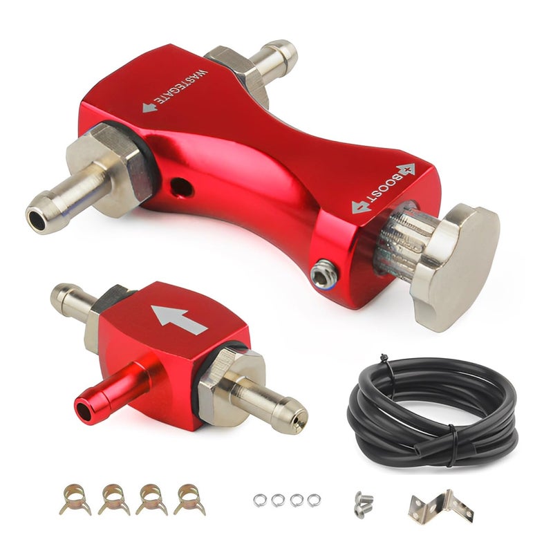 MiJunHD Manual Boost Controller Universal Aluminum Pressure Regulation Valve Kit with Mounting Bracket Hose for Turbocharged Engine Components Red 1Piece - Image 2