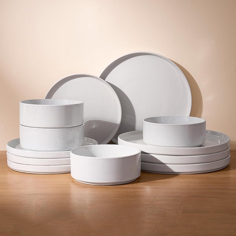 Famiware Dinnerware Sets, 12 Pieces Plates and Bowls Set, Dishes Set for 4, White - Image 1