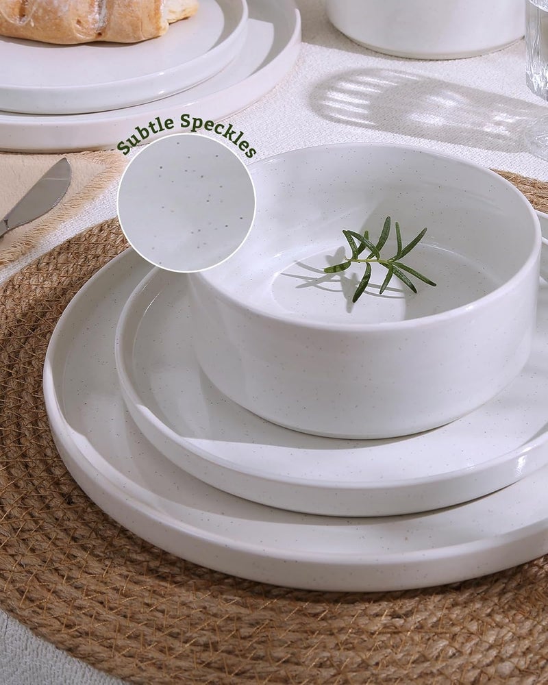 Famiware Dinnerware Sets, 12 Pieces Plates and Bowls Set, Dishes Set for 4, White - Image 3