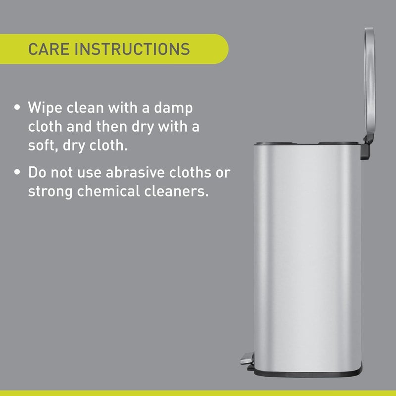 EKO 30L Square Step Bin Stella - Silver Large Pedal Bin With Soft-Close Lid Fingerprint-Resistant Finish Removable Inner Liner - Image 5