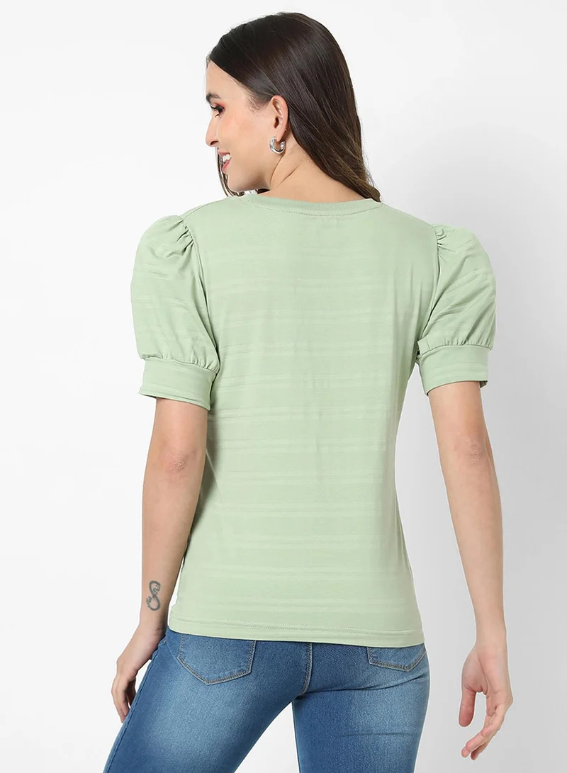 Pinacolada  Women's Sage Green Puff-Sleeved Top for Women | Best Price UAE