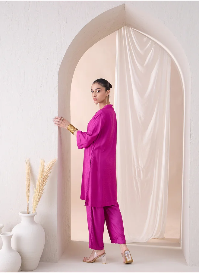فيميلا Femmella Self Design Roll-Up Sleeves Tunic and Pants Co-Ords