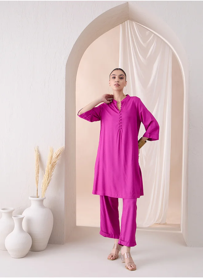 فيميلا Femmella Self Design Roll-Up Sleeves Tunic and Pants Co-Ords