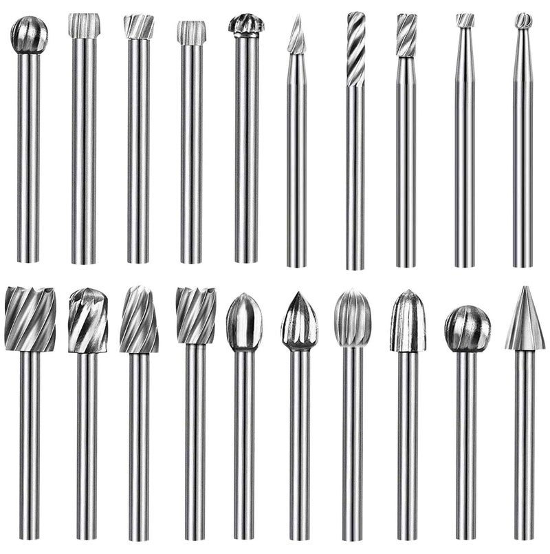 Hakkin 20pcs Tungsten Carbide Rotary Burr Set with 3mm Shank for DIY Woodworking, Carving, Engraving, Drilling - Image 1