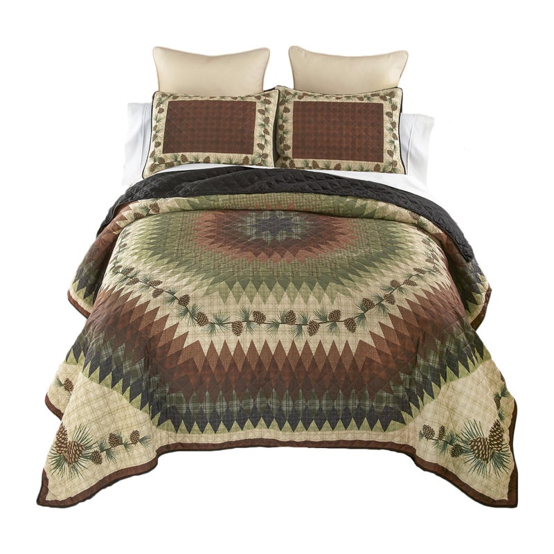 Donna Sharp Pine Circle Polyester Bedding Set - 3-Piece Queen Size Quilt Set - Includes 1 Quilt and 2 Standard Pillow Shams - Machine Washable - Traditional Design - Image 3
