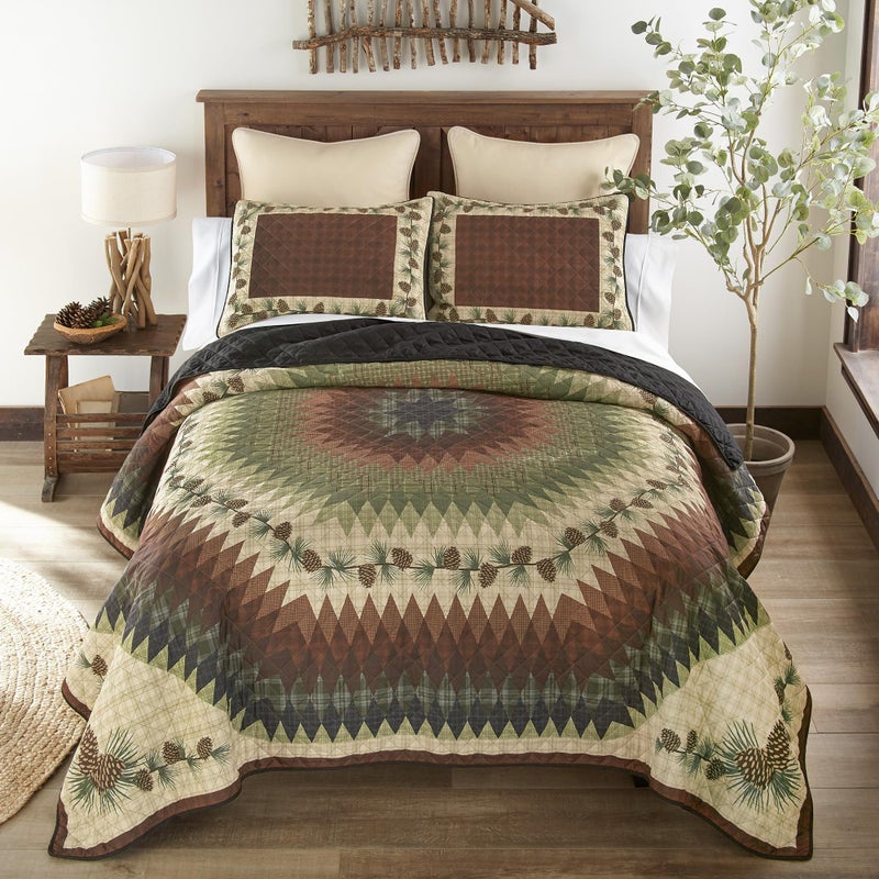Donna Sharp Pine Circle Polyester Bedding Set - 3-Piece Queen Size Quilt Set - Includes 1 Quilt and 2 Standard Pillow Shams - Machine Washable - Traditional Design - Image 4
