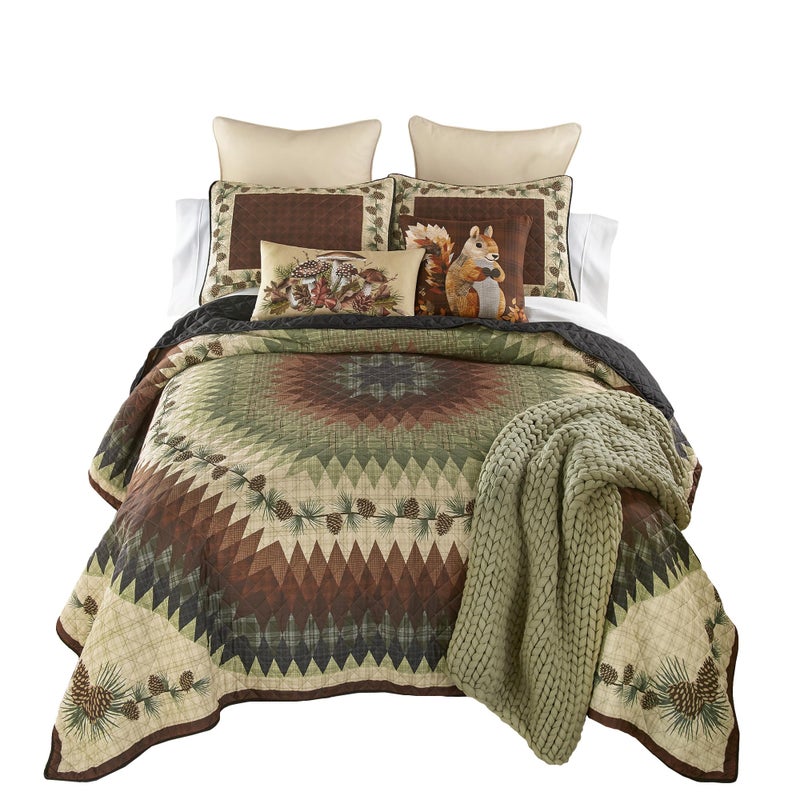 Donna Sharp Pine Circle Polyester Bedding Set - 3-Piece Queen Size Quilt Set - Includes 1 Quilt and 2 Standard Pillow Shams - Machine Washable - Traditional Design - Image 2
