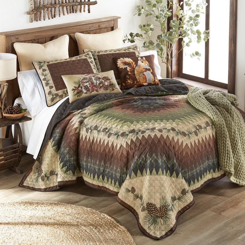 Donna Sharp Pine Circle Polyester Bedding Set - 3-Piece Queen Size Quilt Set - Includes 1 Quilt and 2 Standard Pillow Shams - Machine Washable - Traditional Design - Image 5