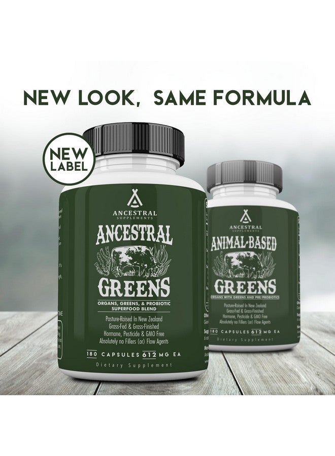 Ancestral Supplements Greens Powder Capsules, Organic Superfood Greens & Reds Blend with Spirulina, Chlorella, Grass Fed Beef Organs, and Probiotics for Gut Health, Non GMO, 615mg Each, 180 Count - Image 3