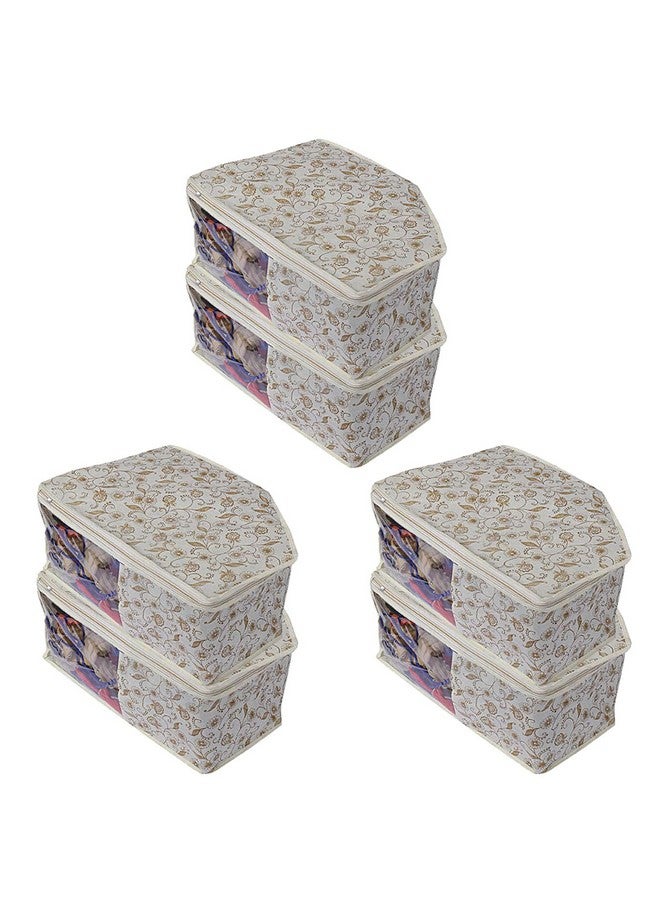 Kuber Industries Non-Woven Metalic Print Blouse Cover Bags With Zip|Wardrobe Organizer For Clothes|Washable Small Cloth Bag|Black Piping With Transparent Window|Pack Of 6 (Brown & Cream) - Image 1