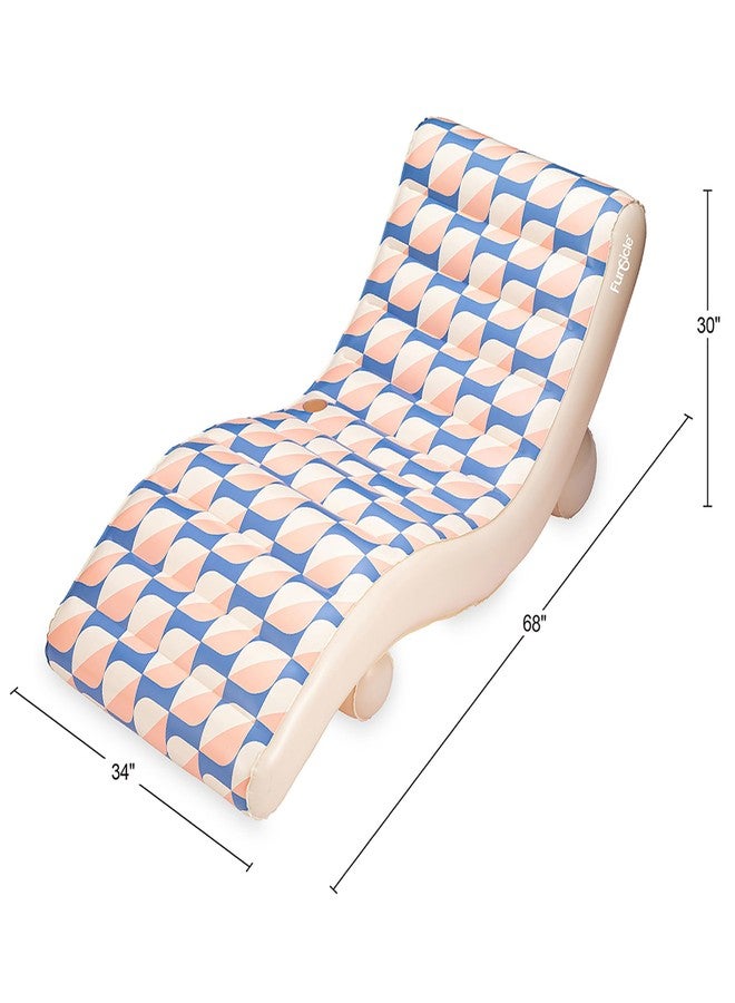 Funsicle: Deco FunChaiser Lounge - Blue & Cream, Inflatable Pool & Water Float, 68x34x30, Contoured Design, Drink Holder, 220 lb Capacity - Image 3