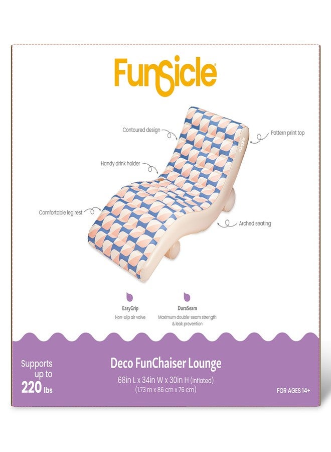 Funsicle: Deco FunChaiser Lounge - Blue & Cream, Inflatable Pool & Water Float, 68x34x30, Contoured Design, Drink Holder, 220 lb Capacity - Image 2